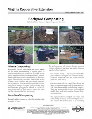 cover of publication with title backyard composting and small indistinguishable photos of a black bin