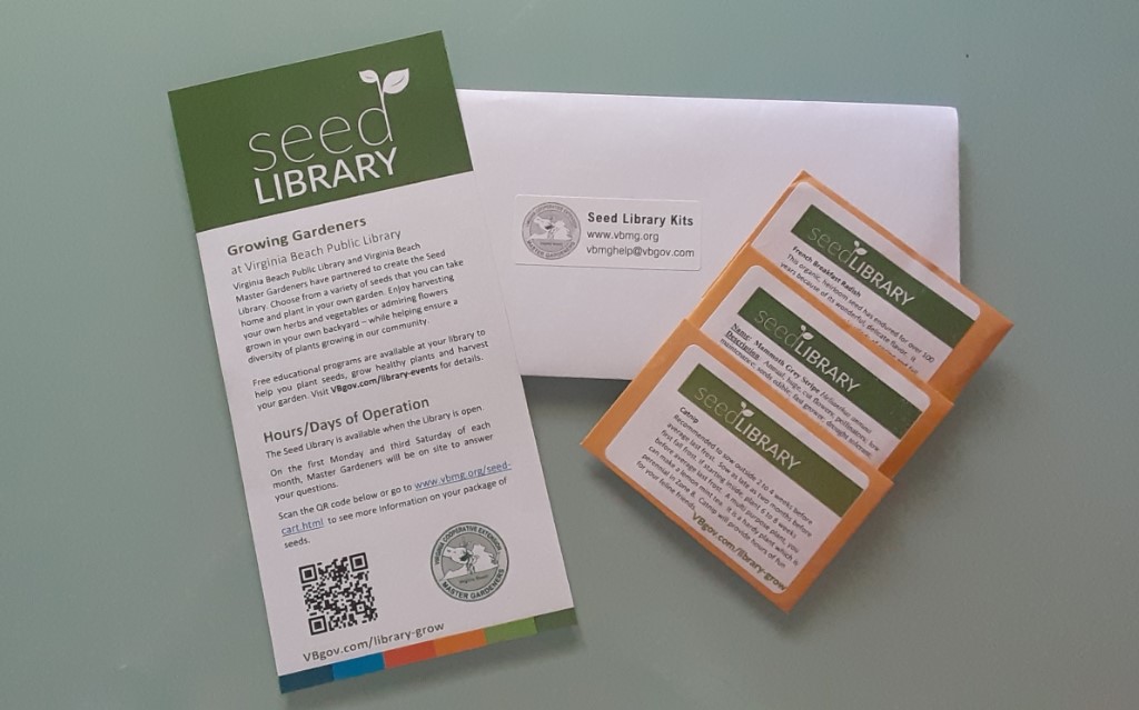 a brochure, seed packets, and envelope that will be distributed to each patron via the library information desk