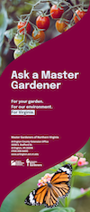 Banner with text reading "Ask a Master Gardener" and small text giving the name of Extension office.